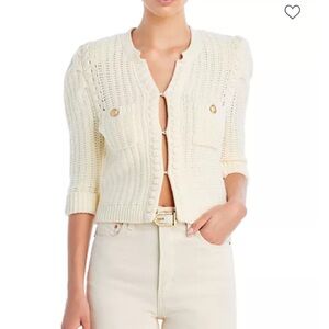 L'AGENCE Cream Cropped Knit Cardigan with Gold Buttons